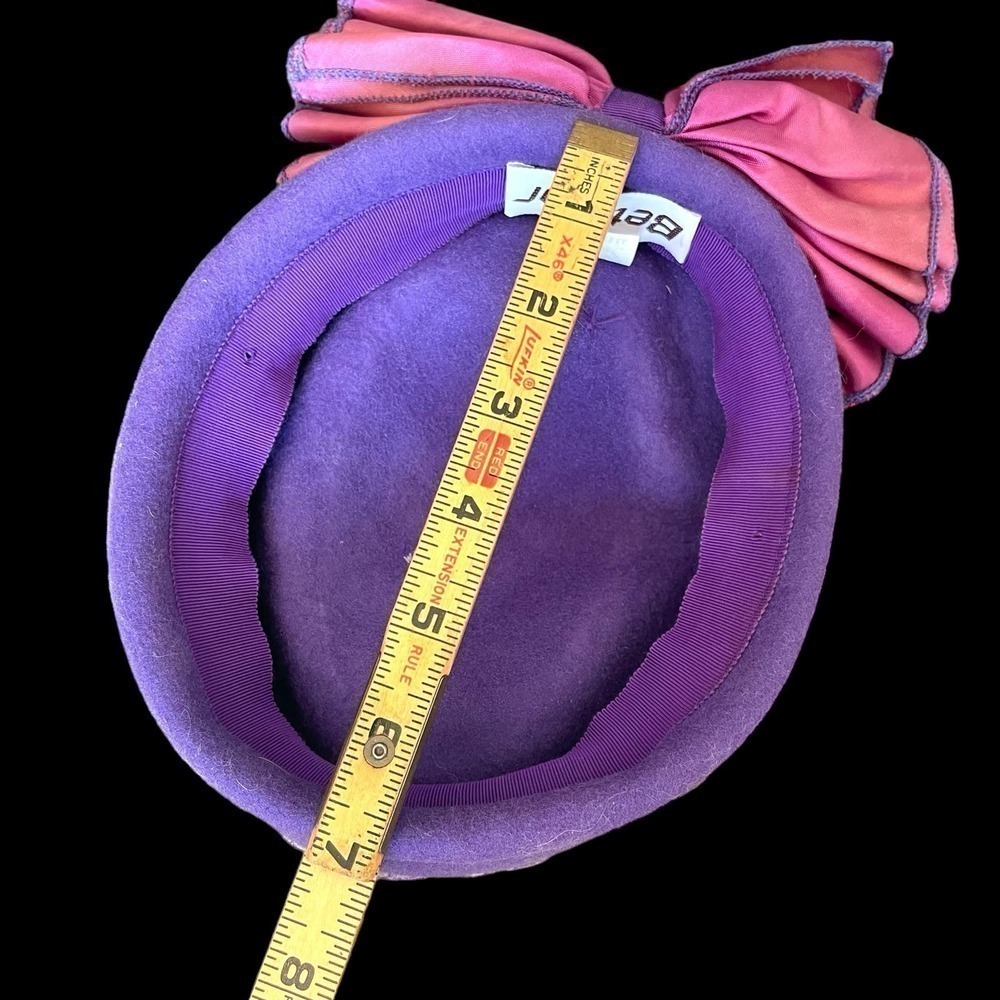 Vintage 1980s Wool Fascinator Hat Lilac Purple With Accordion Bow Original Veil - Picture 11 of 16